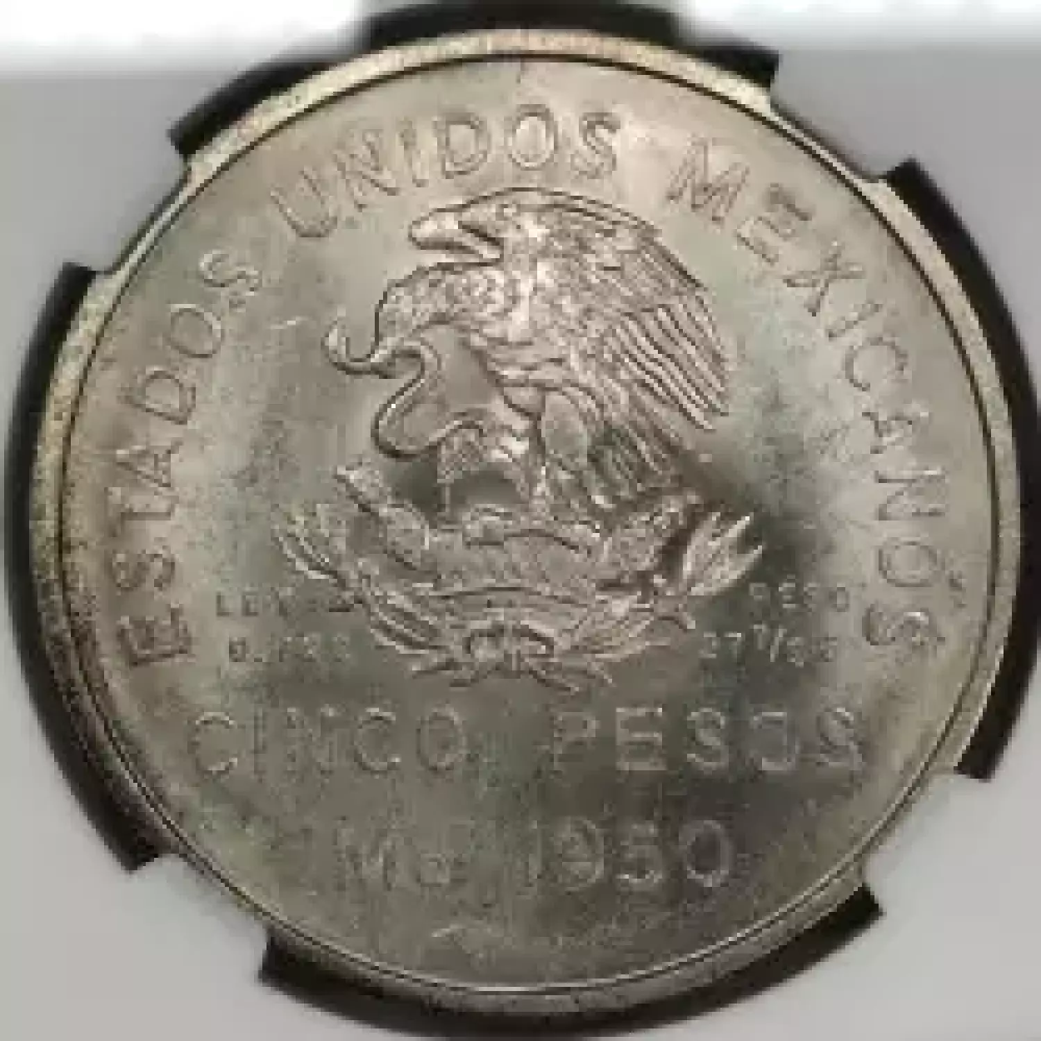 1950 Mo NGC MS 64 SOUTHEASTERN RAILROAD MEXICO Silver 5 PESOS Old