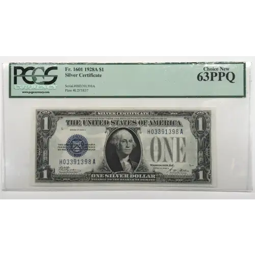 $1 1928-A blue seal. Small Silver Certificates 1601