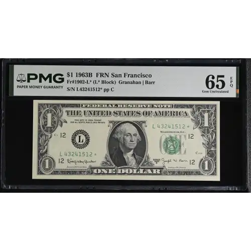 $1 1963-B. Green seal. Small Size $1 Federal Reserve Notes 1902-L* (2)