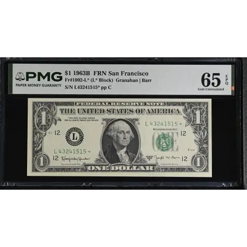 $1 1963-B. Green seal. Small Size $1 Federal Reserve Notes 1902-L* (2)