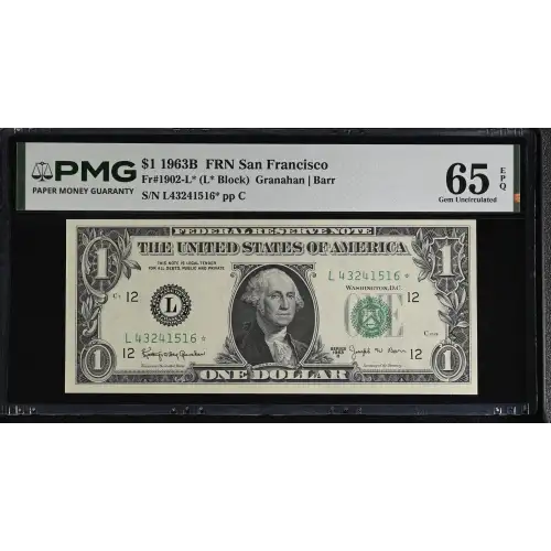 $1 1963-B. Green seal. Small Size $1 Federal Reserve Notes 1902-L* (2)