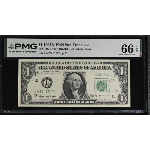 $1 1963-B. Green seal. Small Size $1 Federal Reserve Notes 1902-L* (2)