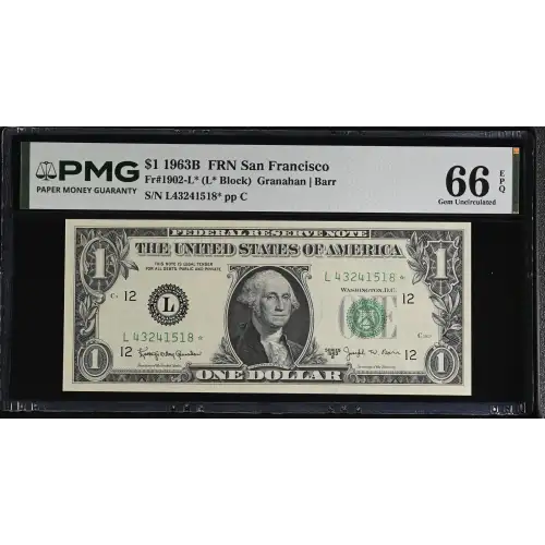 $1 1963-B. Green seal. Small Size $1 Federal Reserve Notes 1902-L* (2)