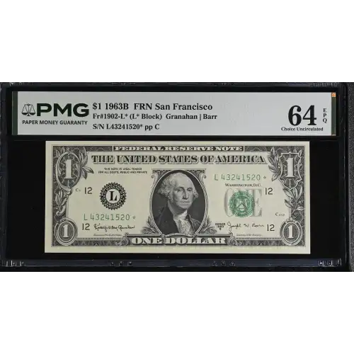 $1 1963-B. Green seal. Small Size $1 Federal Reserve Notes 1902-L* (2)
