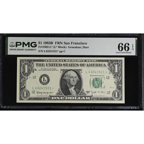 $1 1963-B. Green seal. Small Size $1 Federal Reserve Notes 1902-L* (2)