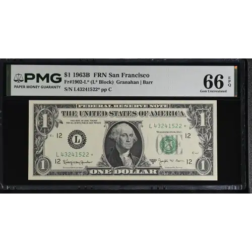 $1 1963-B. Green seal. Small Size $1 Federal Reserve Notes 1902-L* (2)