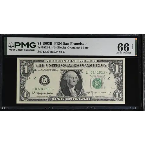 $1 1963-B. Green seal. Small Size $1 Federal Reserve Notes 1902-L* (2)