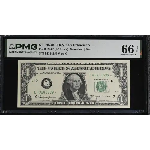 $1 1963-B. Green seal. Small Size $1 Federal Reserve Notes 1902-L* (2)