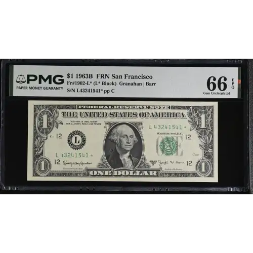$1 1963-B. Green seal. Small Size $1 Federal Reserve Notes 1902-L* (2)