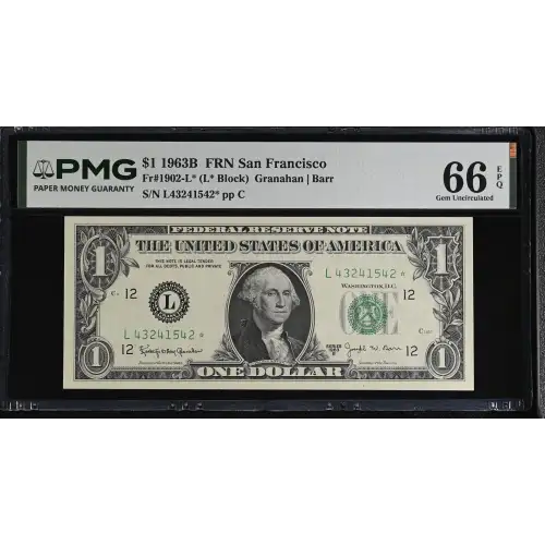 $1 1963-B. Green seal. Small Size $1 Federal Reserve Notes 1902-L* (2)