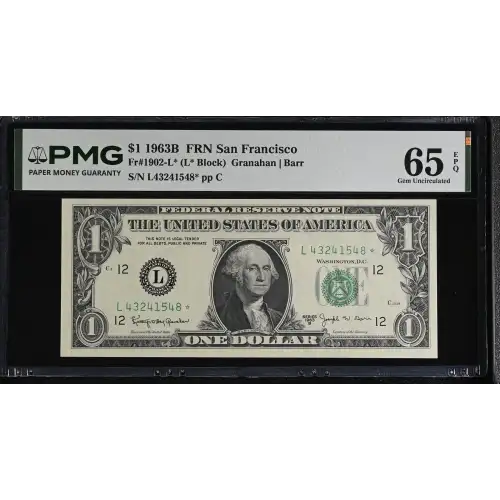 $1 1963-B. Green seal. Small Size $1 Federal Reserve Notes 1902-L* (2)