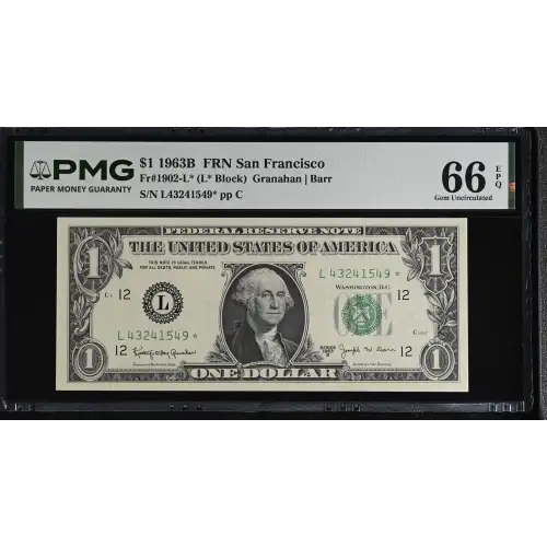 $1 1963-B. Green seal. Small Size $1 Federal Reserve Notes 1902-L* (2)