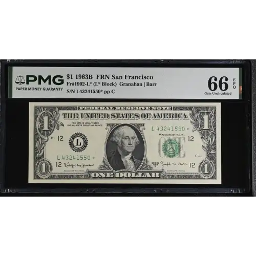 $1 1963-B. Green seal. Small Size $1 Federal Reserve Notes 1902-L* (2)