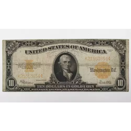 $10 1922 Gold Gold Certificates 1173