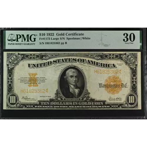 $10 1922 Gold Gold Certificates 1173