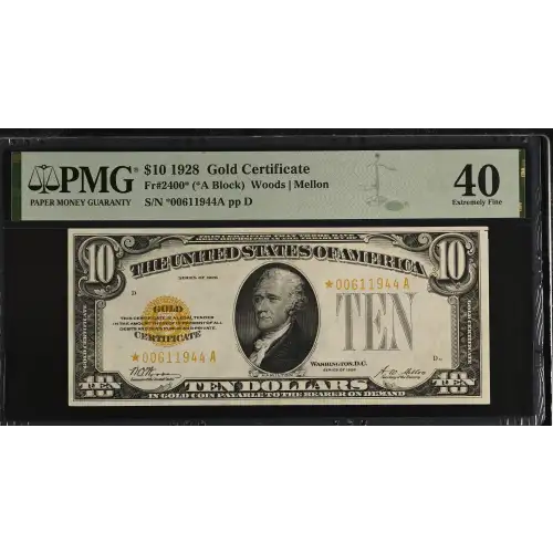 $10 1928 gold seal. Small Size Gold Certificates 2400*