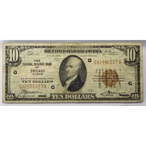 $10 1929 brown seal Small Federal Reserve Bank Notes 1860-G