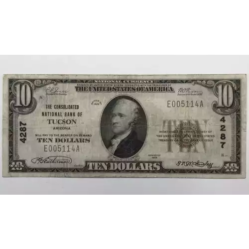 $10 1929 small brown seal. Small National Bank Notes 1801-1