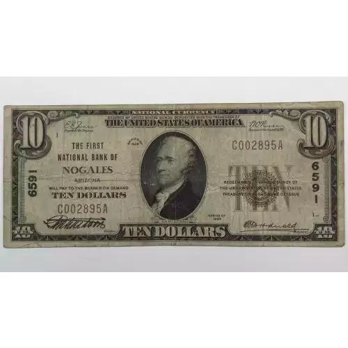 $10 1929 small brown seal. Small National Bank Notes 1801-1