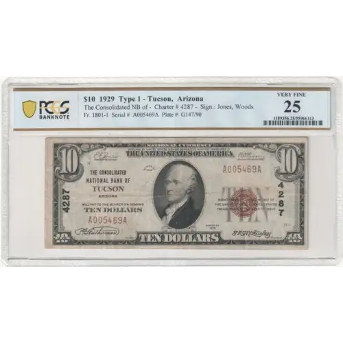 $10 1929 small brown seal. Small National Bank Notes 1801-1