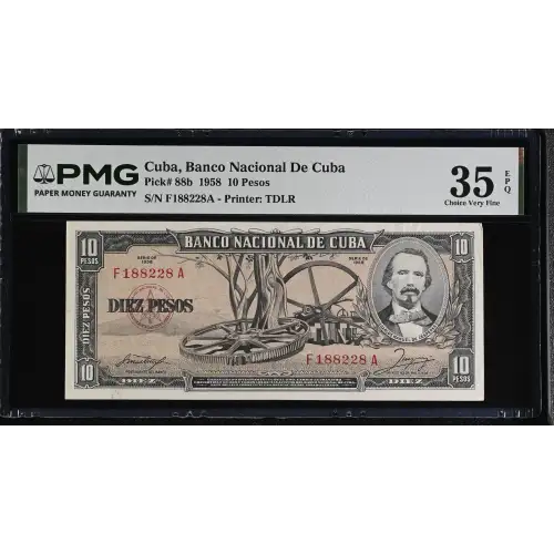 10 Pesos 1956-1960, 1956 Issue b. 1958 Cuba 88 (2)