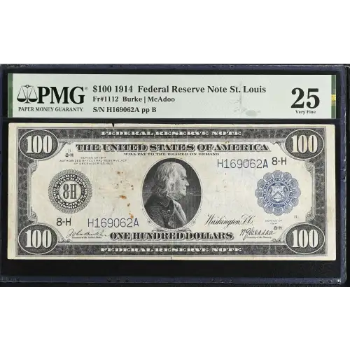 $100 1914 Blue Seal Federal Reserve Notes 1112