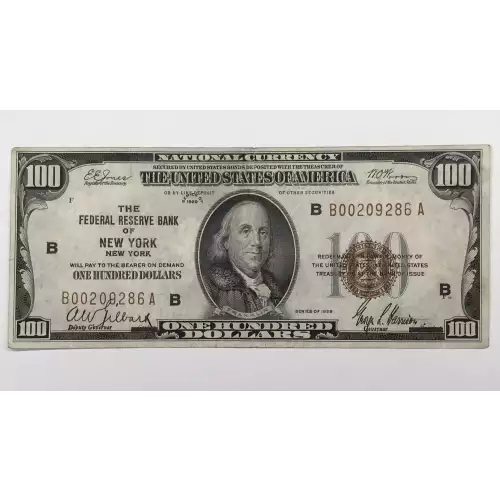 $100 1929 brown seal Small Federal Reserve Bank Notes 1890-B