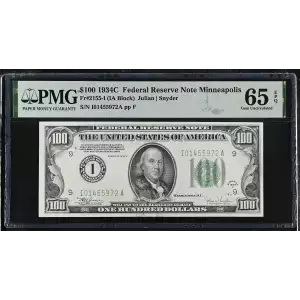 $100 1934-C.  Small Size $100 Federal Reserve Notes 2155-I