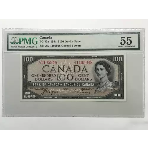 100 Dollars 1954, 1954 'Devil's Face Hairdo' Issue a. Signature Coyne -Towers Bank of Canada 72