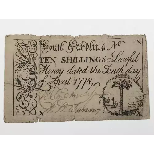 10s April 10, 1778  COLONIAL CURRENCY SC-149