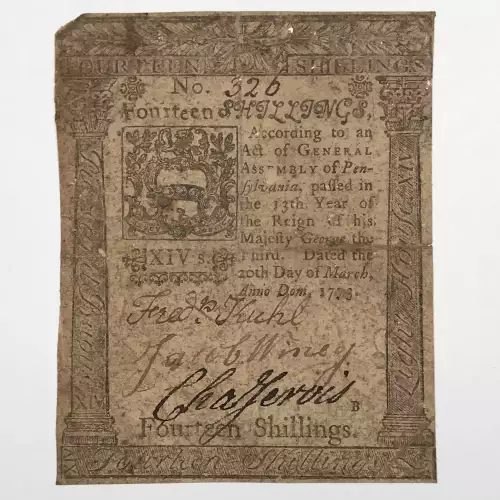 14s March 20, 1773  COLONIAL CURRENCY PA-161