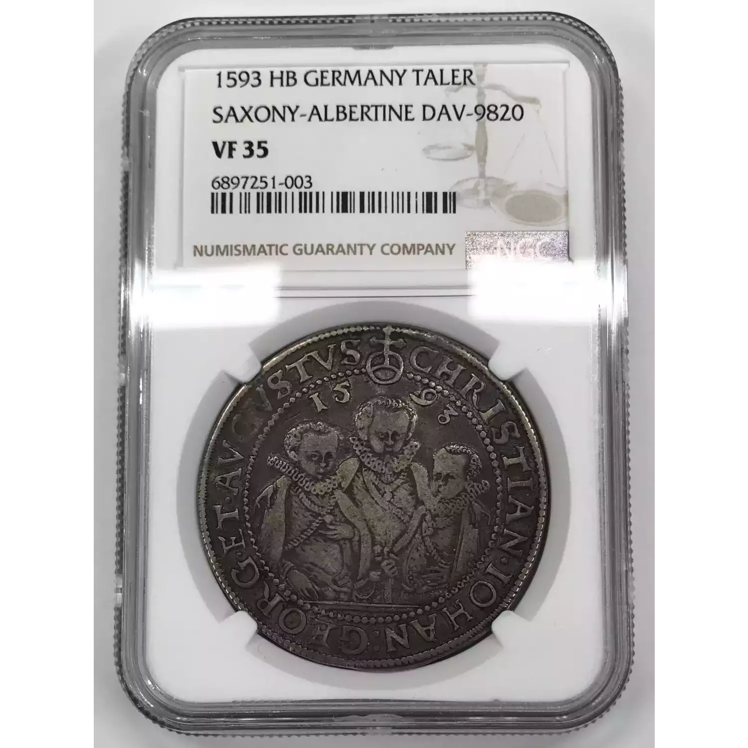 1593-HB GERMAN STATES Silver THALER NGC VF-35 SAXONY-ALBERTINE DAV-9820 ...