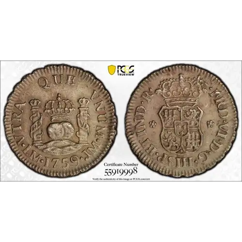 1759 LM JM Peru Silver 1/2 Real PCGS AU Details (cleaned)