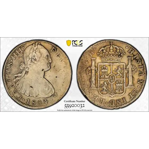 1804 Mo TH Mexico Silver 8 Reales PCGS VF Details (cleaned) (2)