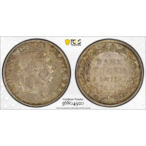 1813 Great Britain Bank of England Silver 3 Shilling Token PCGS AU-55