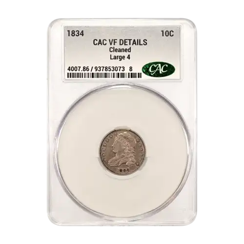1834 P Large 4 Capped Bust Dime CACG VF Details (2)
