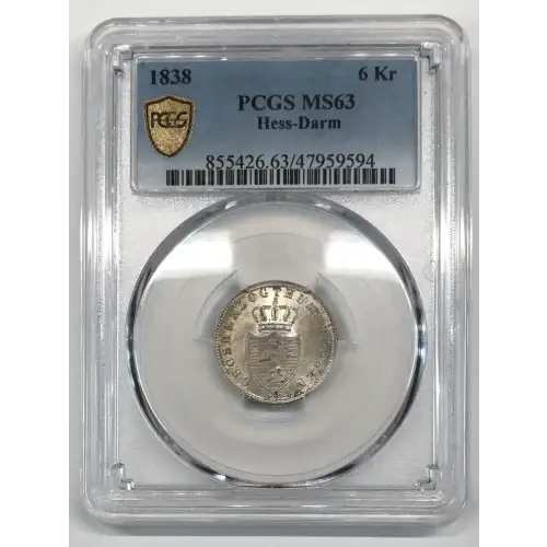 1838 Hess-Darm German States Silver 6 Kreuzer PCGS MS-63 (2)