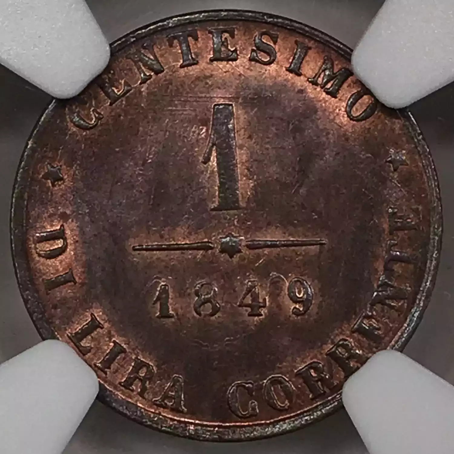1849-ZV ITALIAN STATES Copper CENTESIMO NGC MS-64 RB VENICE