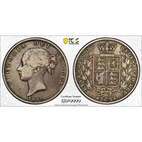 1850 Great Britain Silver 1/2 Crown PCGS VF-25