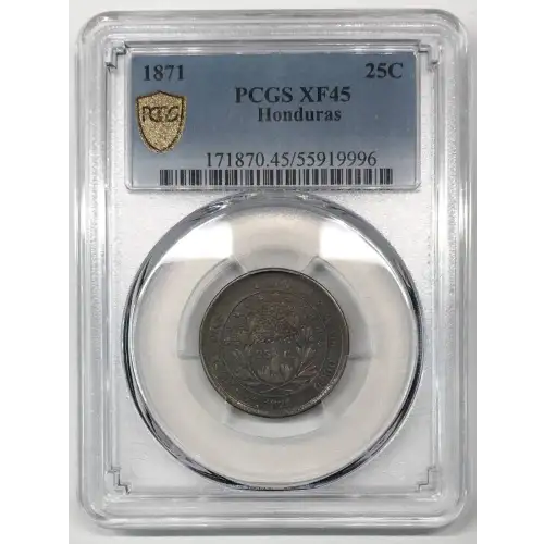 1871 Honduras Silver 25 Centavos PCGS XF-45 (2)