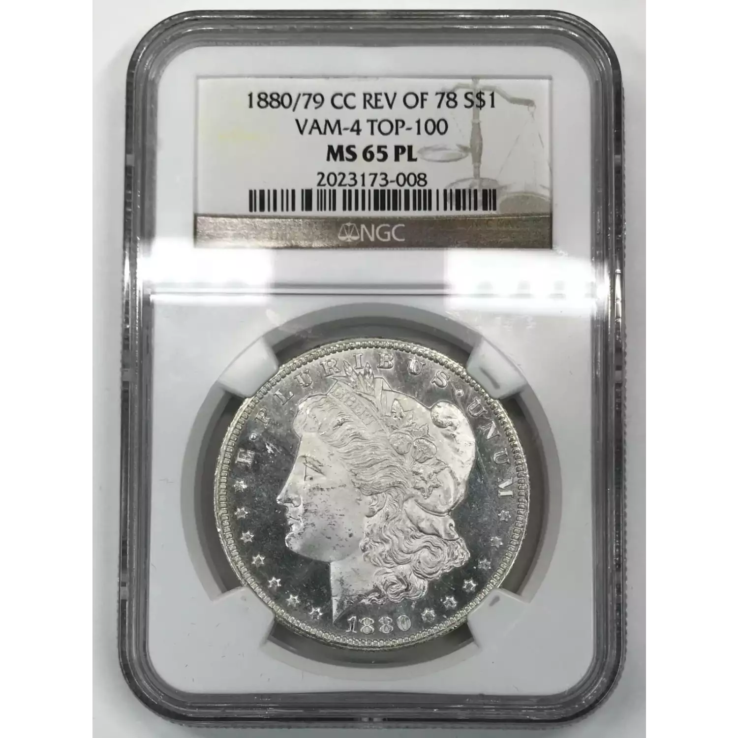 1880-CC Morgan Silver Dollar NGC MS-65 PL TOP 100 VAM-4 80/79 REV OF 78 ...