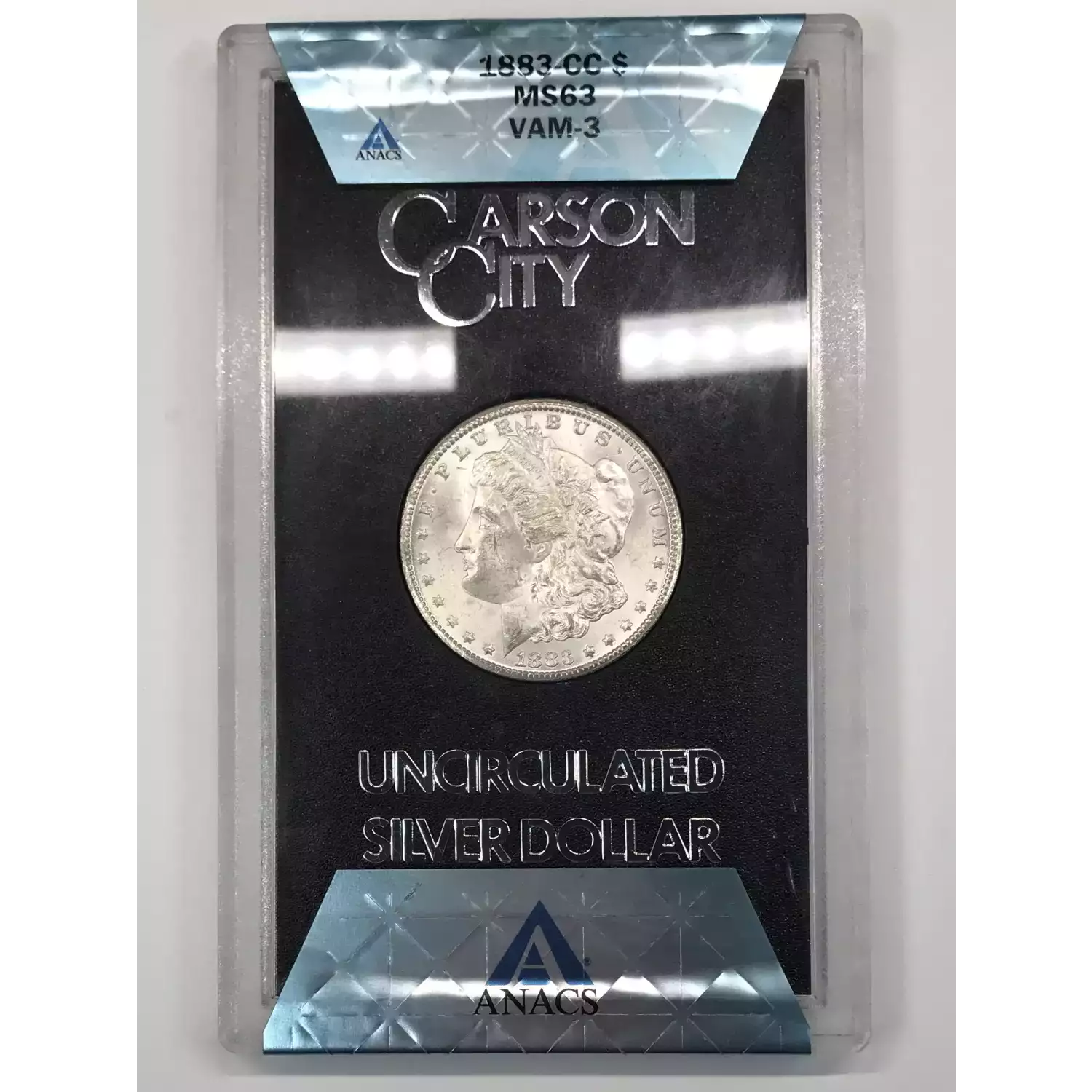 1883-CC Morgan Silver Dollar ANACS MS-63 VAM-3 Dash Under 8