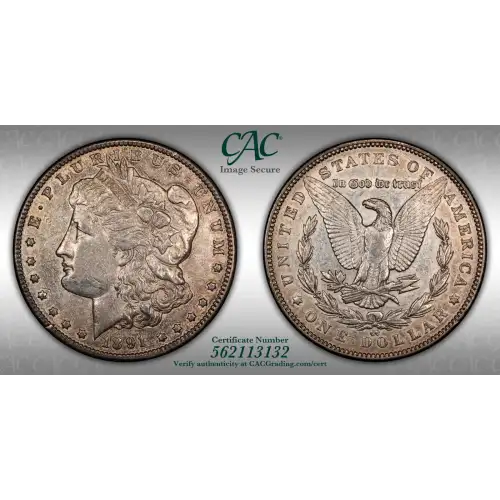 1891 CC Morgan Silver Dollar CACG AU Details