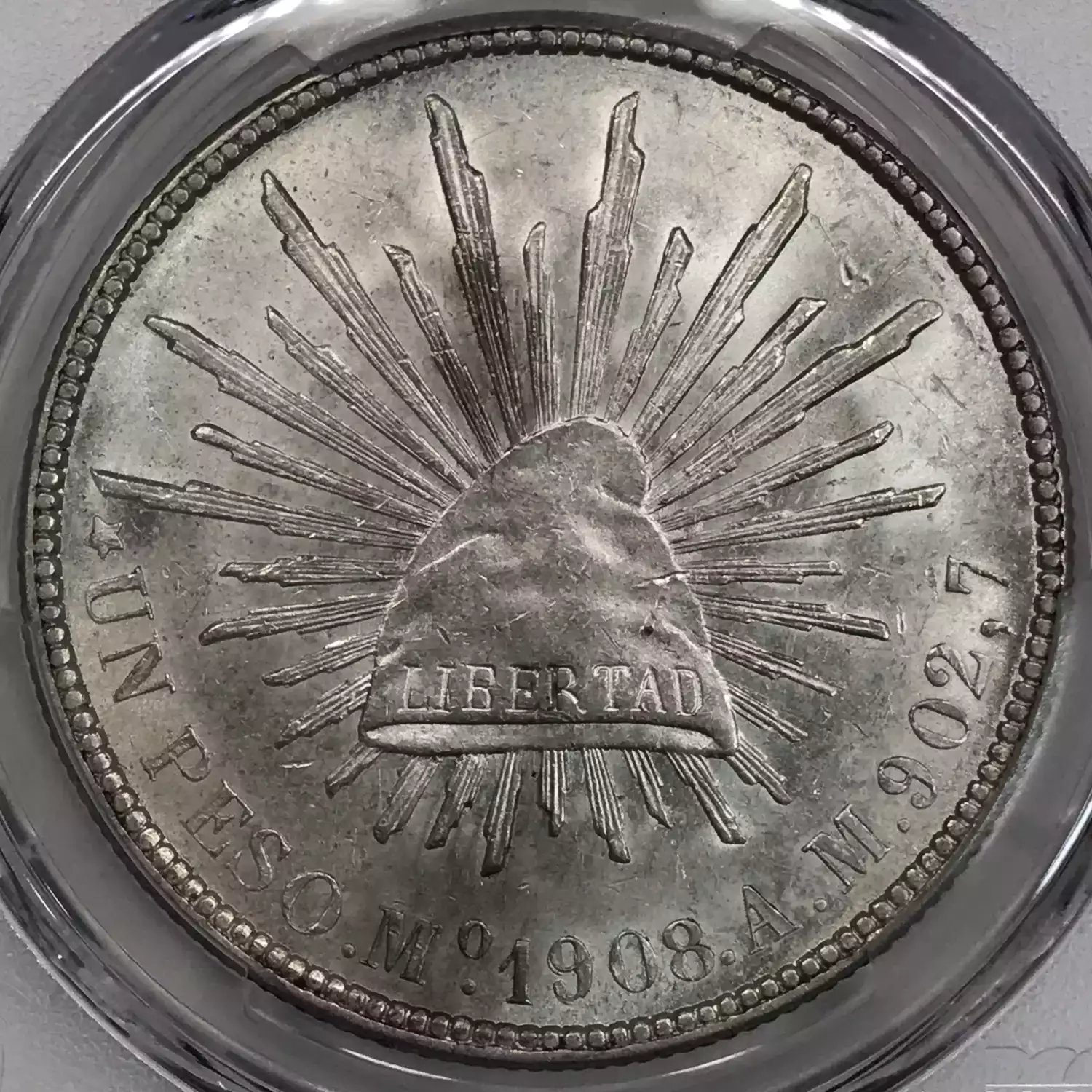 1908-Mo AM MEXICO Silver PESO PCGS MS-62 KM-409.2 - Old Pueblo Coin