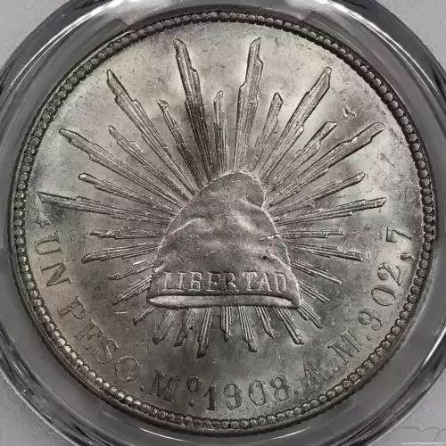 1908-Mo AM MEXICO Silver PESO PCGS MS-62 KM-409.2 - Old Pueblo Coin