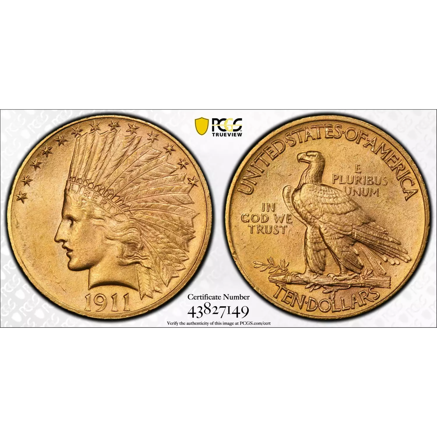 1911 $10 Gold Indian Head Eagle PCGS MS-61 - Old Pueblo Coin