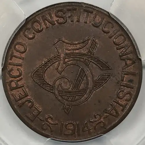 1914 Chihuahua Mexico Revolutionary Copper 5 Centavos PCGS MS-63 BN (4)
