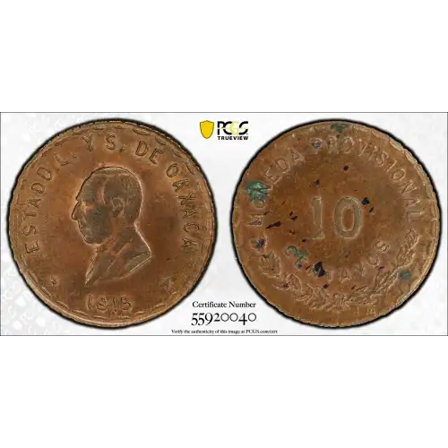 1915 Oaxaca Mexico Revolutionary Copper 10 Centavos PCGS UNC Details