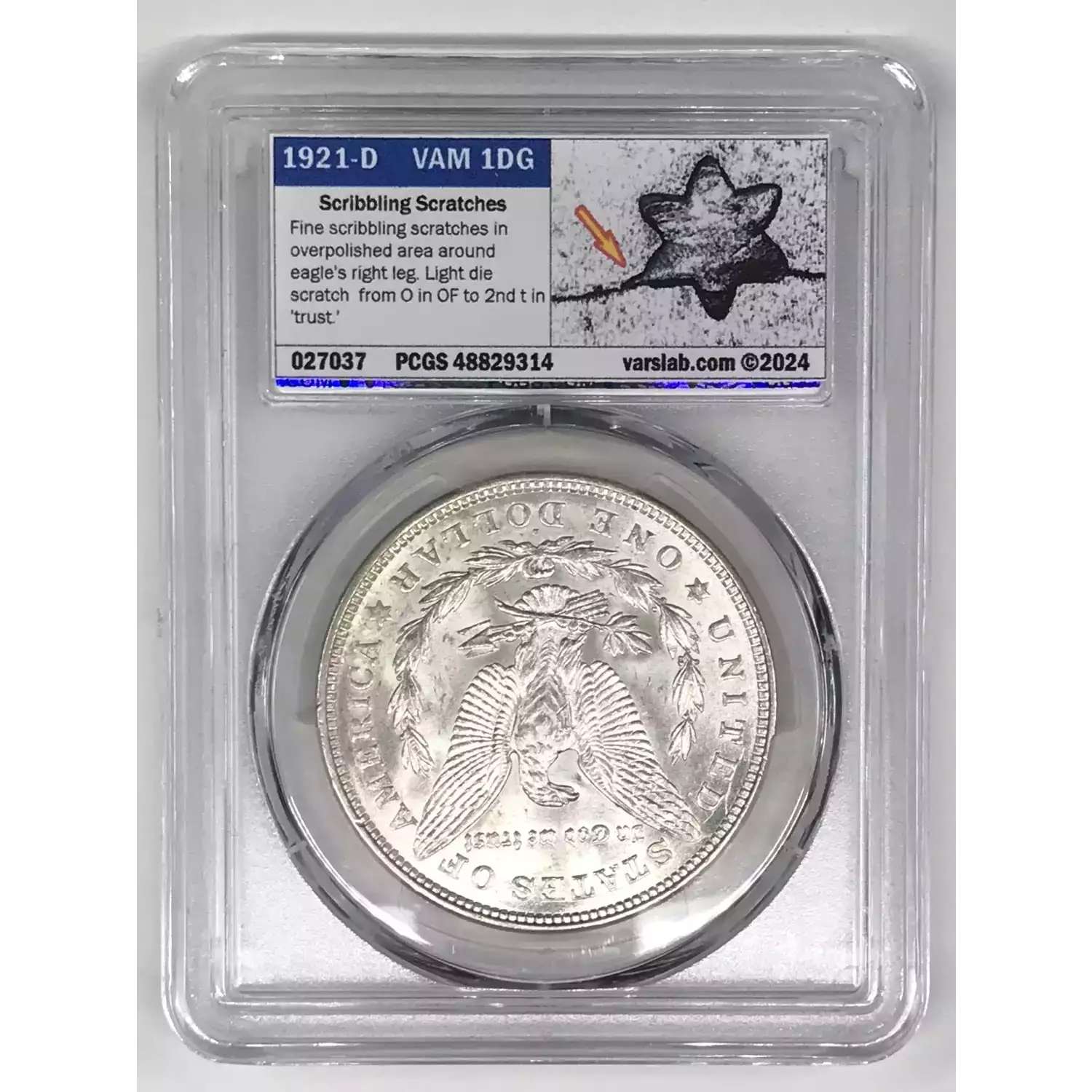 1921-D Morgan Silver Dollar PCGS MS-63 VAM-1DG Die Cracks Scribbling ...