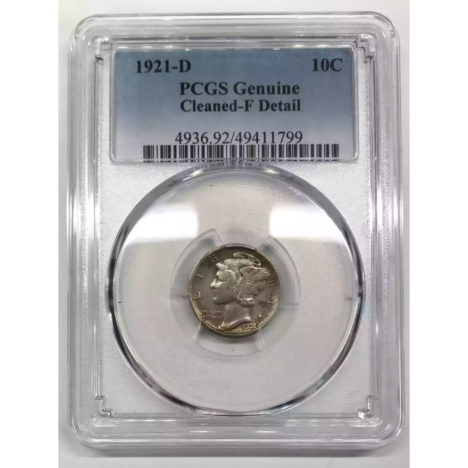 1921-D Mercury Dime PCGS Genuine - Fine Details (92 - Cleaned) - Old ...